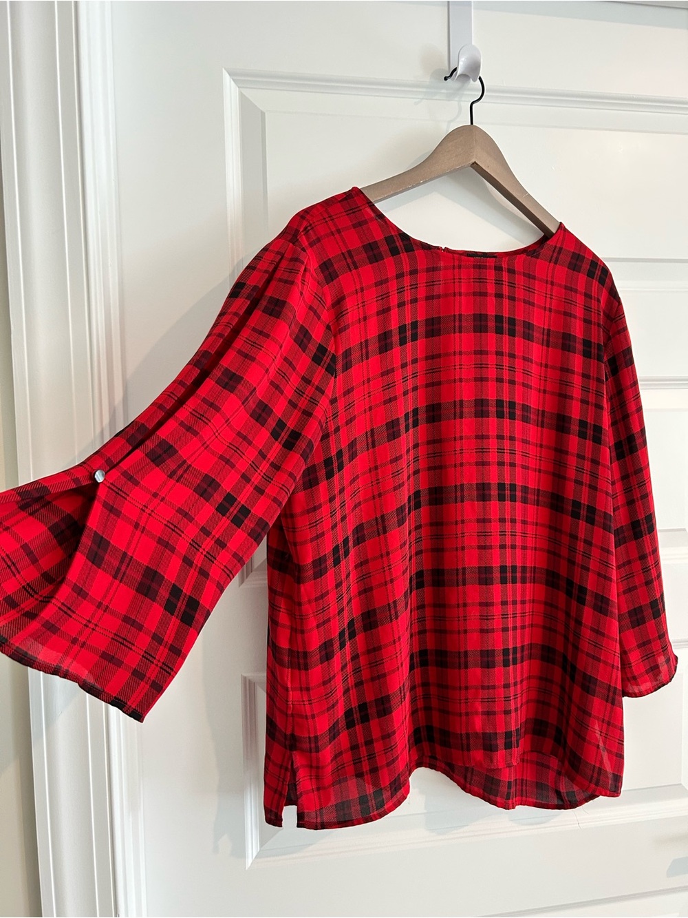 Ann Taylor Plaid Blouse Red Black Size XL